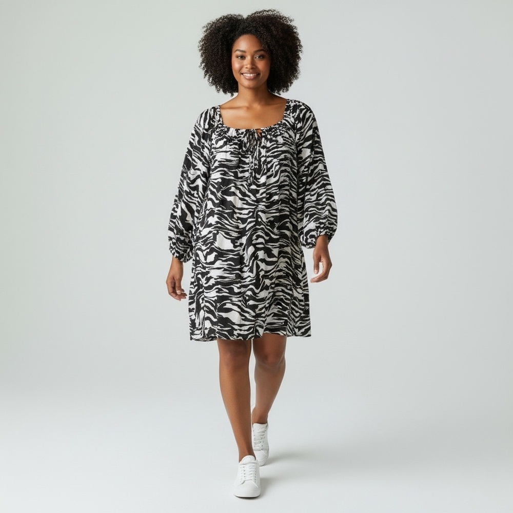H&M Balloon Sleeve Oversized Zebra Print Flowy Dress